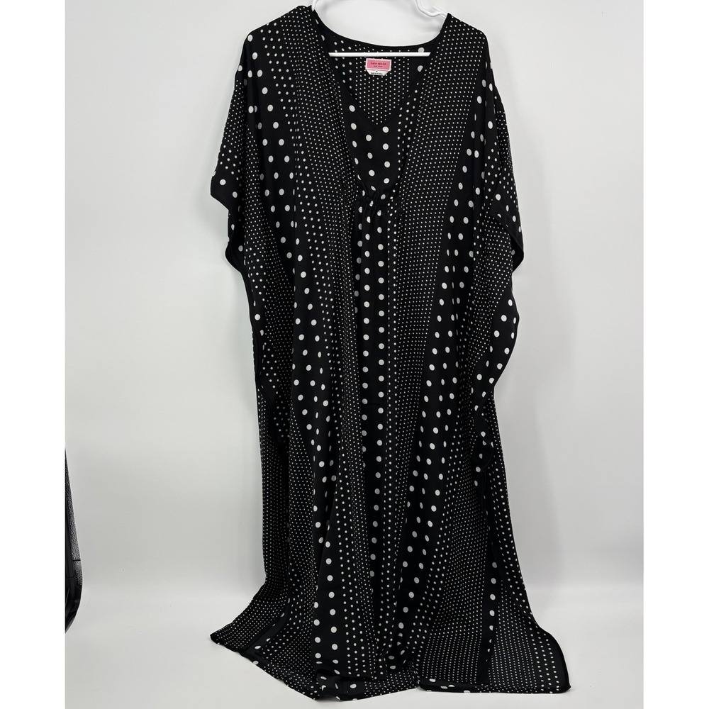 Kate Spade Black White Polka Dot Caftan Dress Women's Medium Flowy Vacation